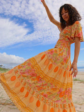 Bohemia Half Sleeves Floral Printed Deep V-Neck Maxi Dress